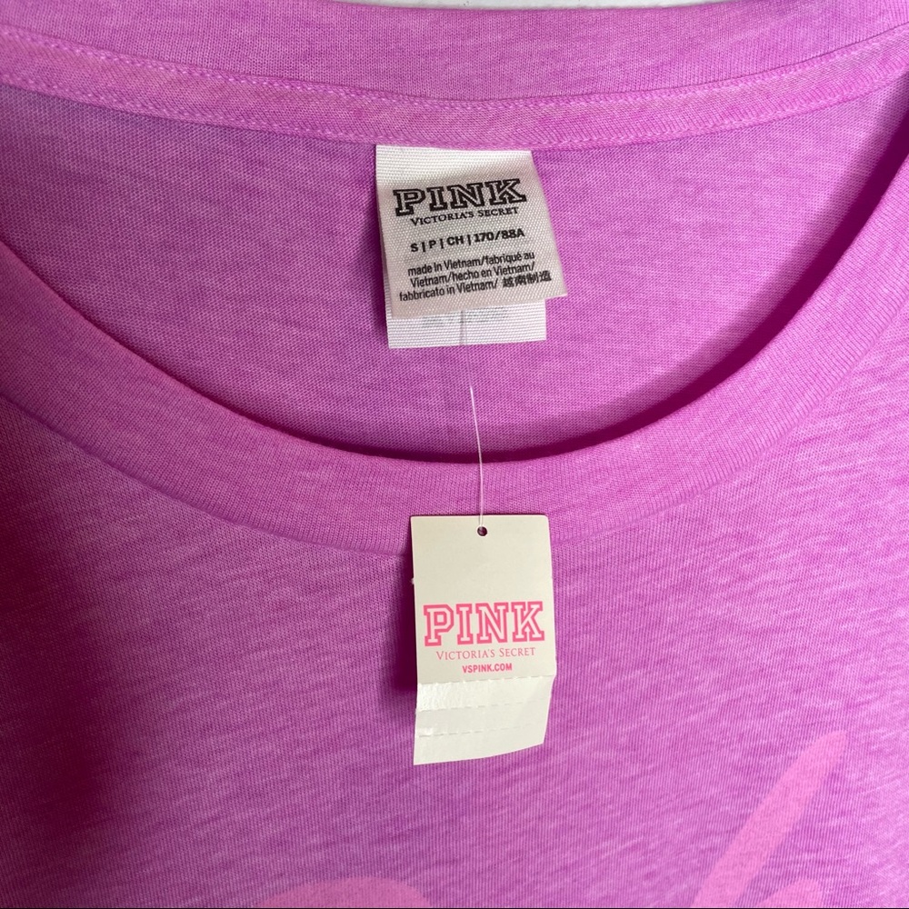 VS PINK Short Sleeve Tee Shirt Purple Pink Logo Front Small NWT - Picture 2 of 4
